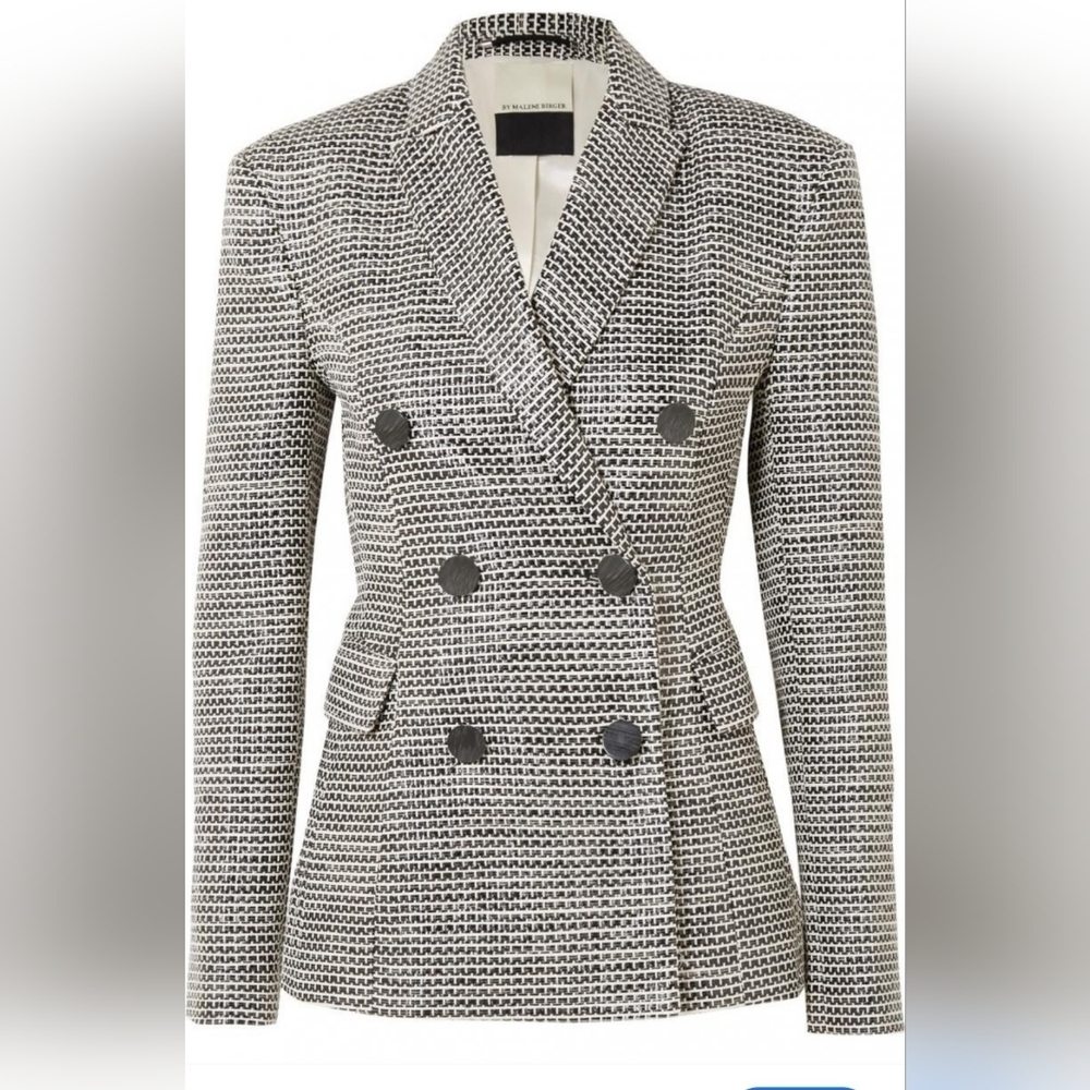 By Malene Birger Black and White Double-Breasted Knit Blazer